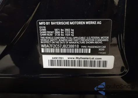 2018 BMW Alpina B7 xDrive из США, поврежденный, VIN WBA7F2C57JB238818